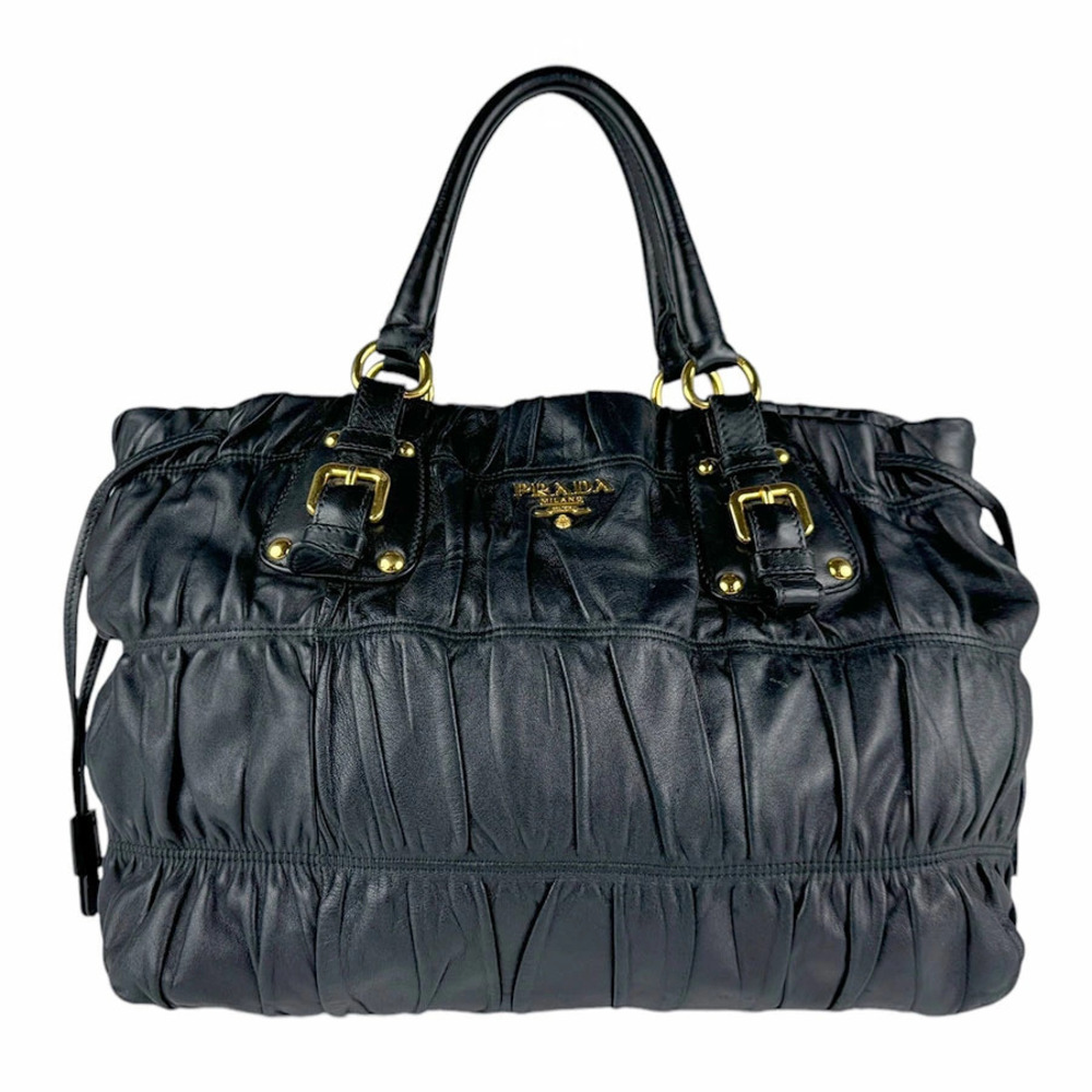 Prada Nappa Gaufre satchel ruched leather texture Black